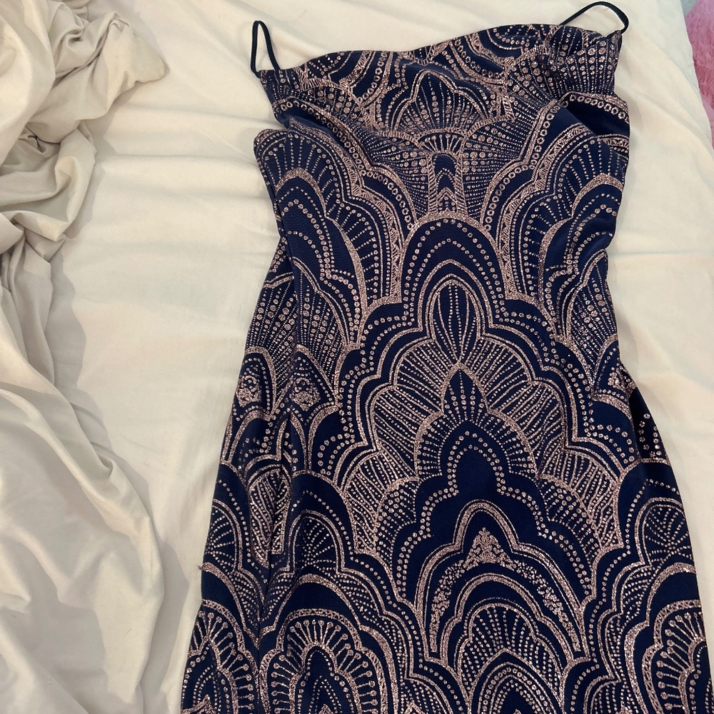 Navy blue and rose gold homecoming dress